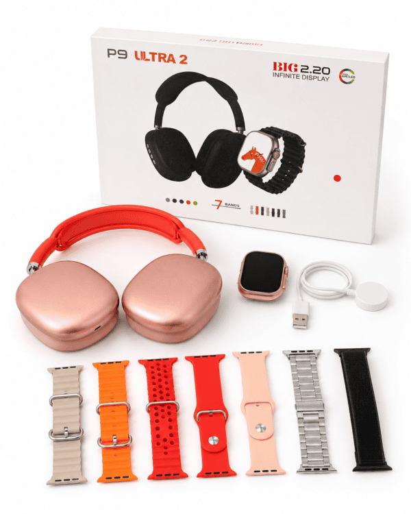 ChatGPT Image 10 ago 2026, 15_40_38 Combo Smartwatch P9 Ultra 2 + Auriculares Bluetooth + 7 Correas