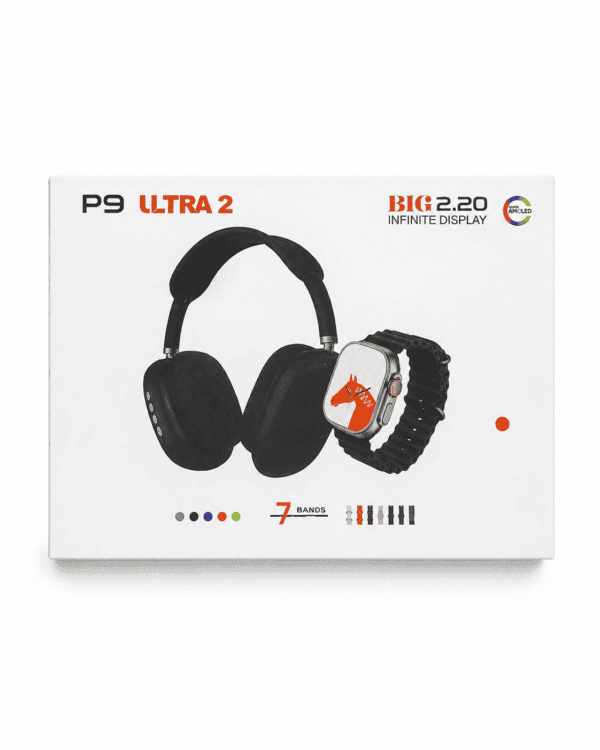 ChatGPT Image 10 ago 2026, 15_40_49 Combo Smartwatch P9 Ultra 2 + Auriculares Bluetooth + 7 Correas