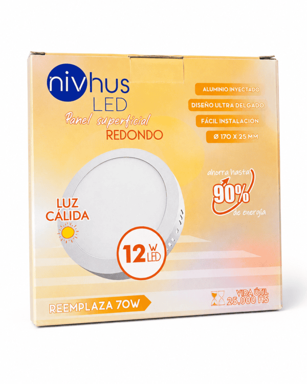 Panel LED Superficial Redondo Nivhus 12W – Luz Cálida