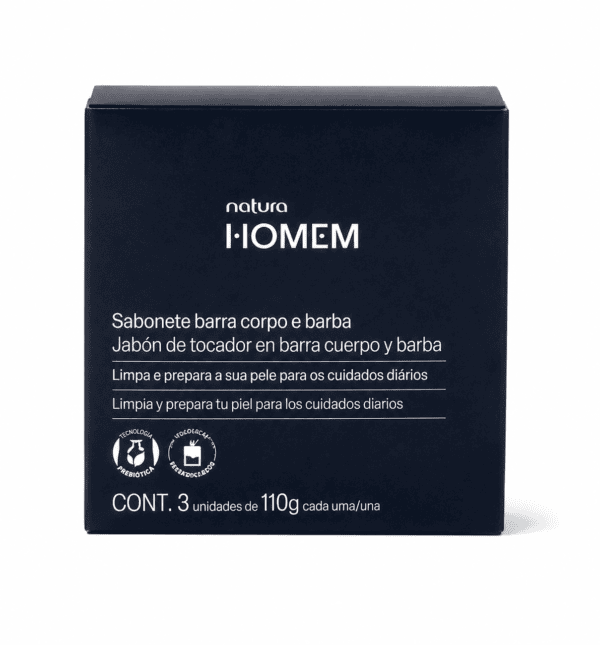 Jabón en Barra Natura Homem para Cuerpo y Barba – Pack x3 de 110 g