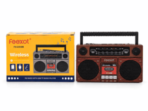 Caja Feexot y Radiograbador Retro Parlante Retro Feexot Wireless Recargable con Luz LED, USB, TF, AUX y FM