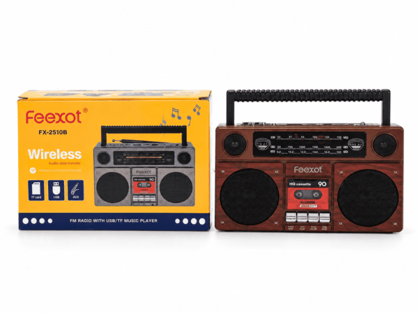 Caja Feexot y Radiograbador Retro Parlante Retro Feexot Wireless Recargable con Luz LED, USB, TF, AUX y FM